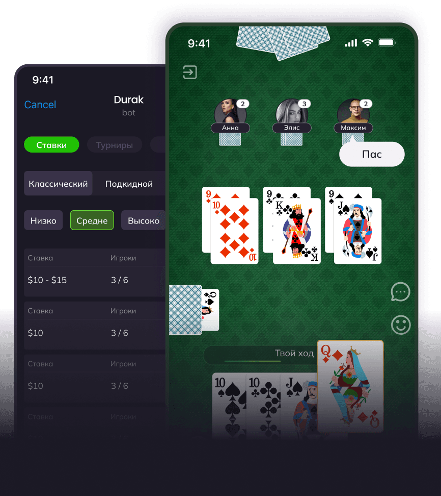 Смартфон с интерфейсом игры Дурак